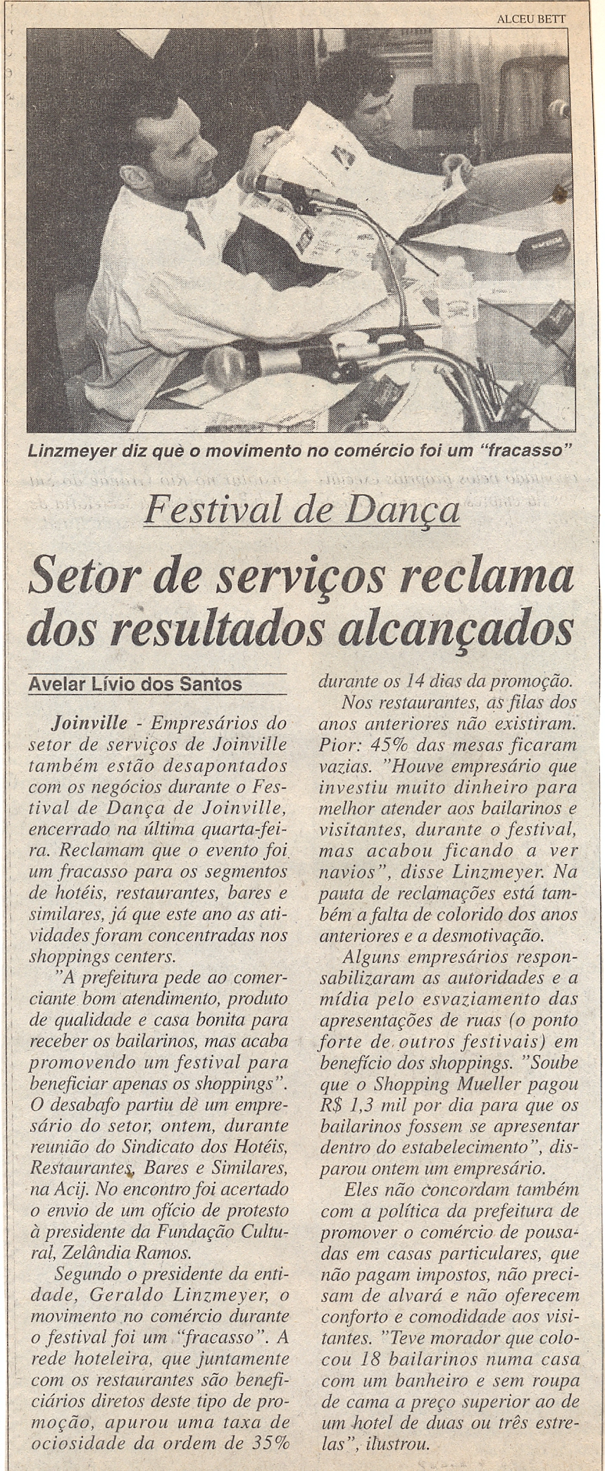 13º Festival de Dança de Joinville – Clipagem- A Notícia -29-07-1995 –  Instituto Festival de Dança de Joinville